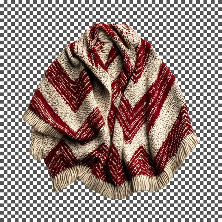 PSD rote und cremefarbene strickdecke, isoliert auf durchsichtigem hintergrund