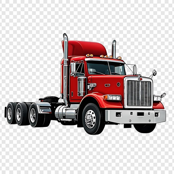PSD roter amerikanischer lkw isoliert auf durchsichtigem hintergrund