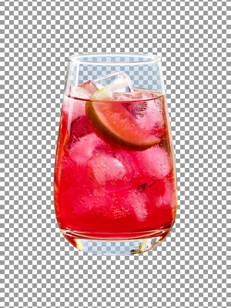 Roter Cocktail mit einer Zitronenscheibe auf transparentem Hintergrund
