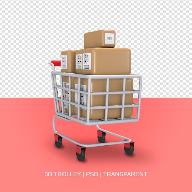 Roter Einkaufswagen mit Boxen 3D transparent kein Hintergrund