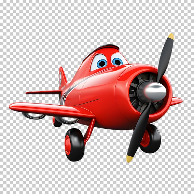 PSD roter flugzeug-cartoon-stil auf durchsichtigem hintergrund isoliert