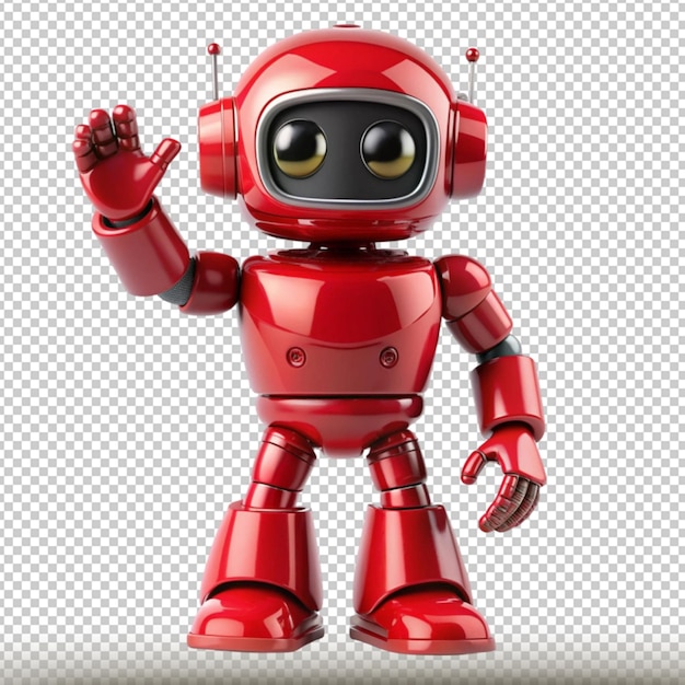 roter kleiner Roboter mit einer Geste, die auf einem durchsichtigen Hintergrund isoliert ist