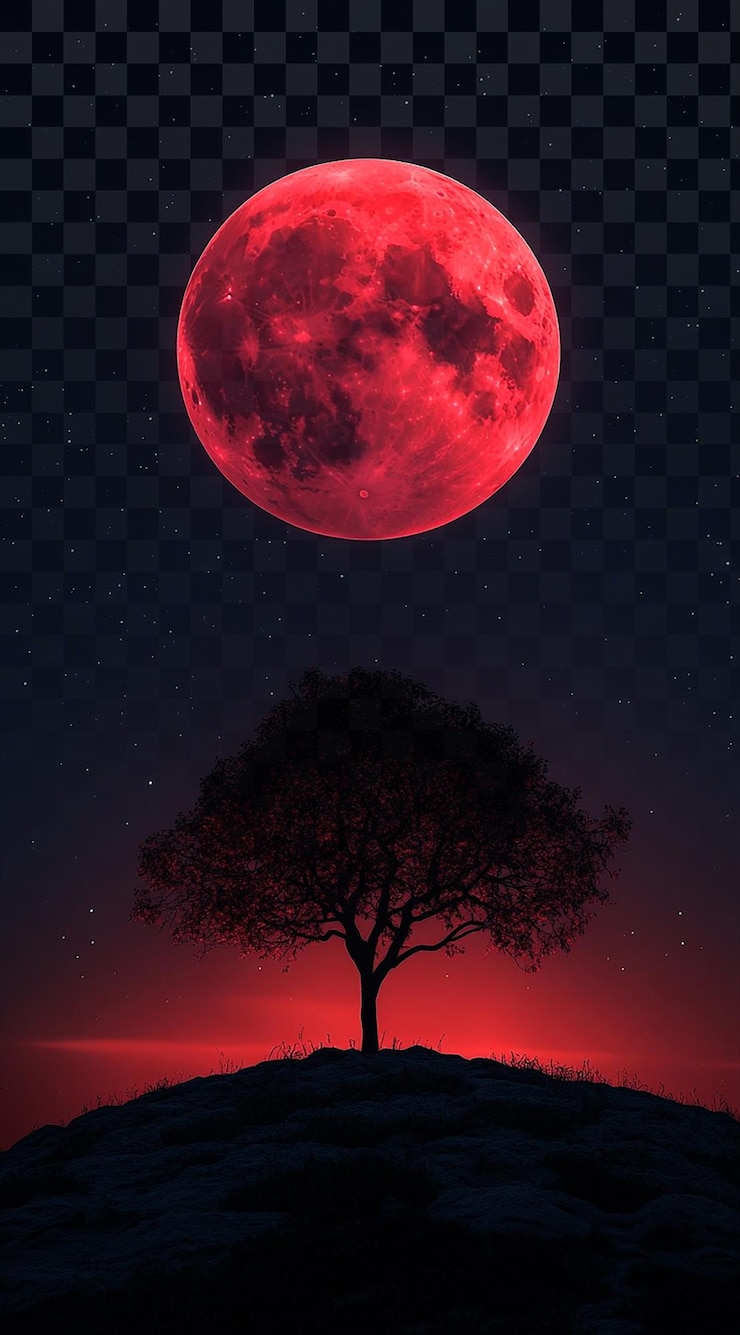 PSD roter mond mit baum auf durchsichtigem hintergrund