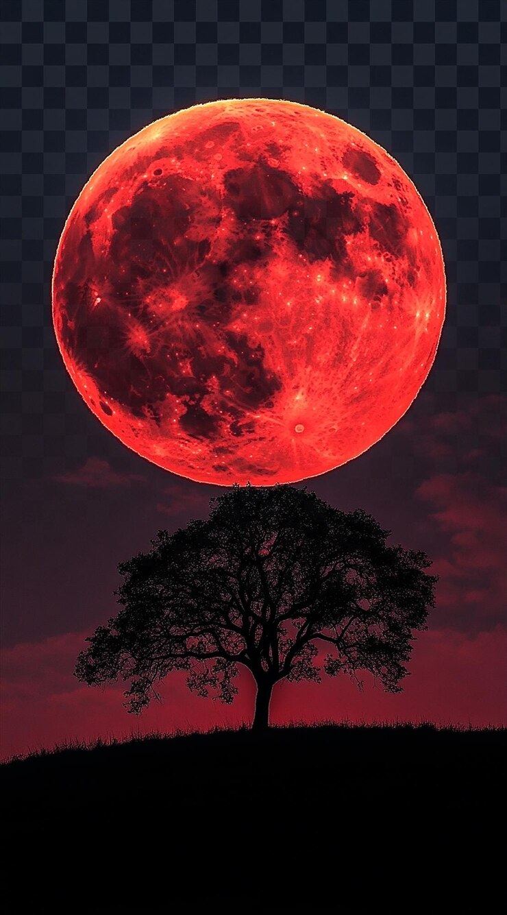 PSD roter mond mit baum auf durchsichtigem hintergrund