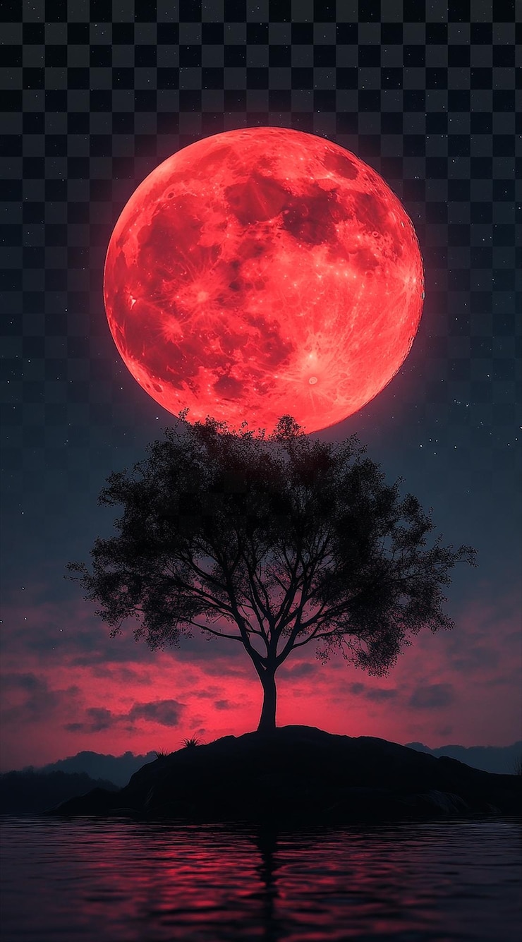 PSD roter mond mit baum auf durchsichtigem hintergrund