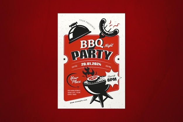 Roter Retro BBQ-NachtParty-Flyer