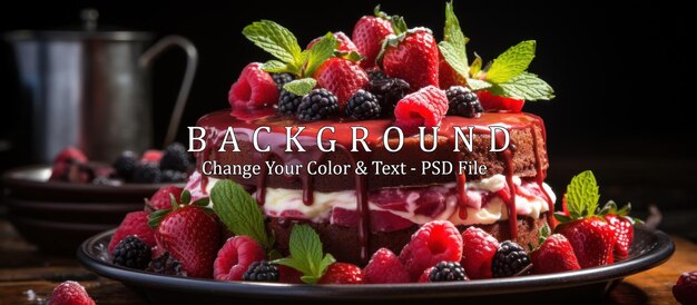 PSD roter samtkuchen mit frischen erdbeeren