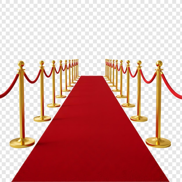 Roter Teppich mit goldenen Stangen und Seilen