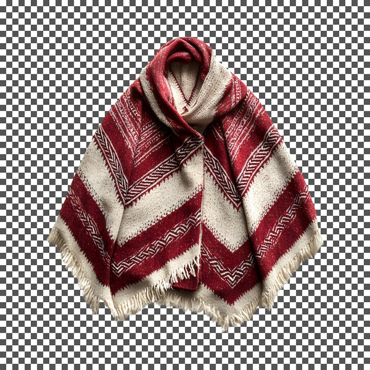 PSD roter und weißer wollponcho auf durchsichtigem hintergrund