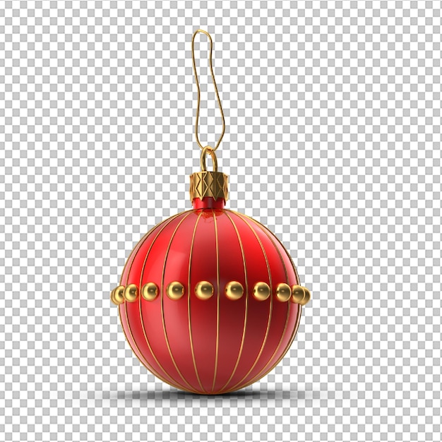 PSD roter weihnachtsball mit goldverzierungen auf einem transparenten hintergrund