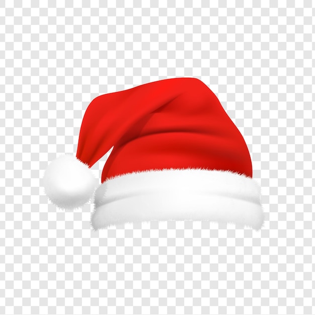 Roter Weihnachtsmannshut mit weißer Pelzbeschichtung für den weihnachtlichen Feiertag, isoliert auf durchsichtigem Hintergrund