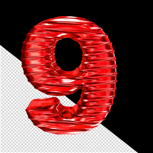 PSD rotes 3d-symbol mit gerippter horizontaler nummer 9