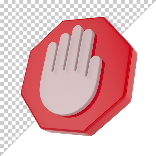 Rotes Achteck mit Hand auf weißem Hintergrund Isolierte 3D-Illustration