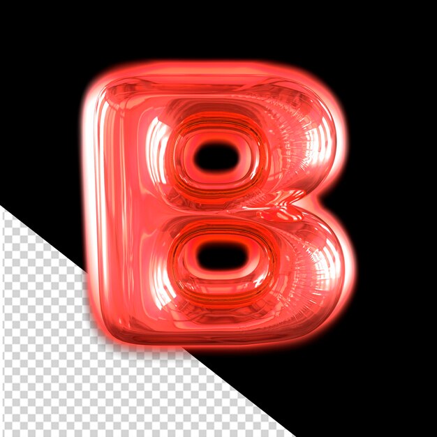 Rotes aufblasbares 3D-Symbol mit glühendem Buchstaben b