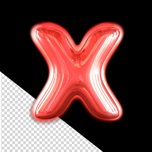 PSD rotes aufblasbares 3d-symbol mit glühendem buchstaben x