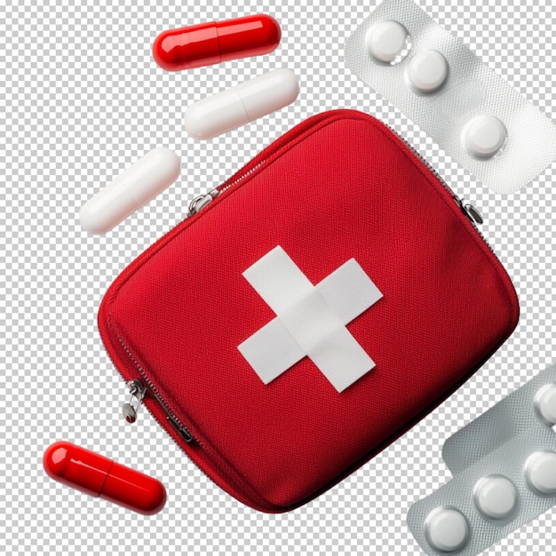 Rotes Erste-Hilfe-Kasten, isoliert auf durchsichtigem Hintergrund