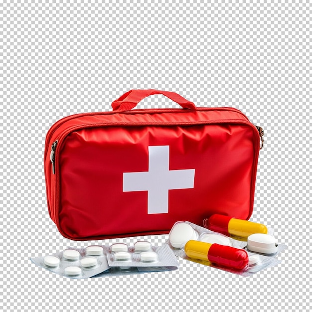 Rotes Erste-Hilfe-Kasten, isoliert auf durchsichtigem Hintergrund