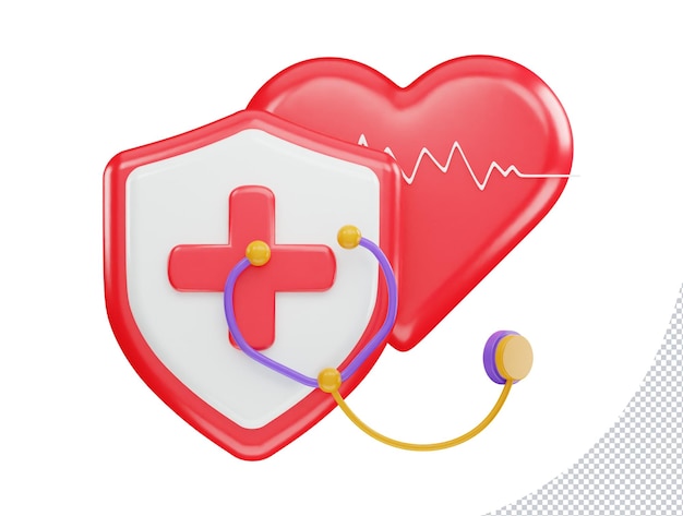 rotes herz mit pulslinie mit diagnostischem symbol mit transparentem element der 3d-vektorsymbolillustration