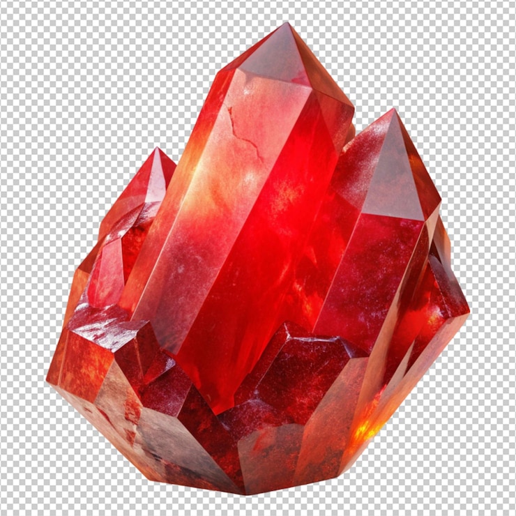 PSD rotes natürliches kristallmineral auf weißem hintergrund