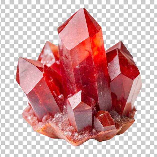 PSD rotes natürliches kristallmineral, isoliert auf durchsichtigem hintergrund