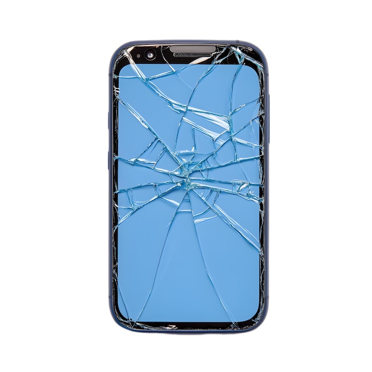 PSD rotes smartphone mit gebrochenem bildschirm für geräteschäden und reparaturkonzept