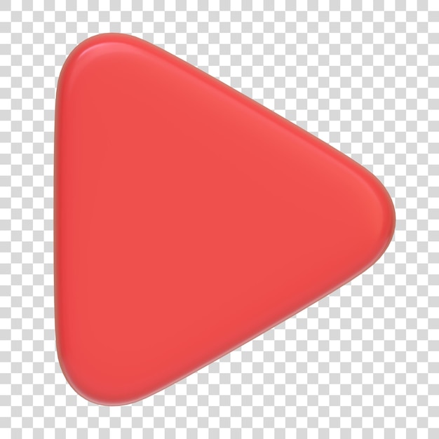 Rotes Spielknopf Dreieck-Symbol isoliert auf einem weißen Hintergrund 3D-Ikon-Zeichen und -Symbol Vorderansicht