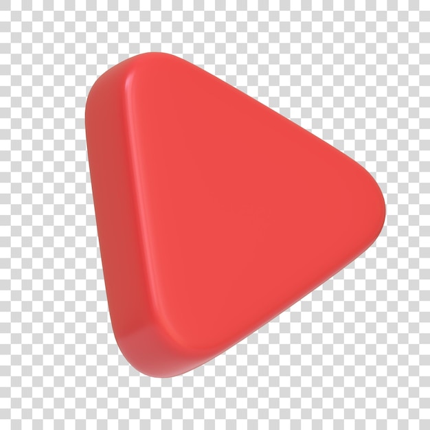 Rotes Spielknopf Dreieck-Symbol isoliert auf einem weißen Hintergrund 3D-Ikon-Zeichen und -Symbol