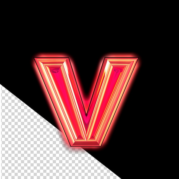 Rotes Symbol mit leuchtendem Buchstaben v