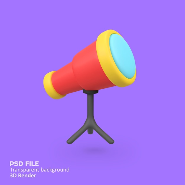 Rotes Teleskop mit isolierter 3D-Render-Ikonenillustration