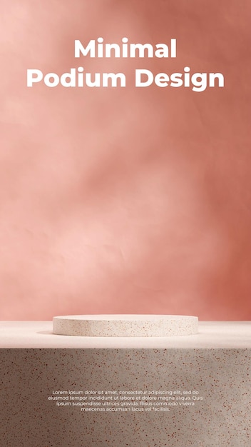 rotes Terrazzo-Muster Podium in Porträt rosa grobe Wand 3D-Bild-Render-Schablone-Mockup