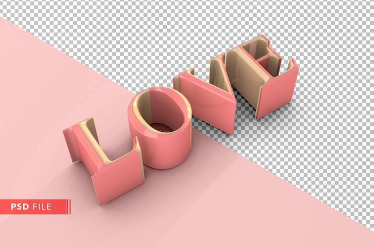 PSD rotgold text liebe valentinstag konzept 3d-rendering