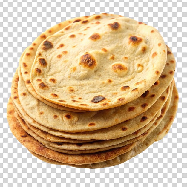 El roti chapati indio aislado sobre un fondo transparente