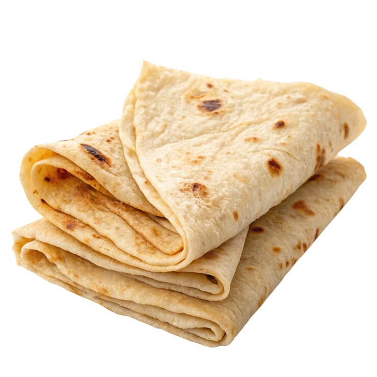PSD roti plegado aislado sobre un fondo blanco perfecto para visuales de comidas tradicionales indias y contenido de recetas