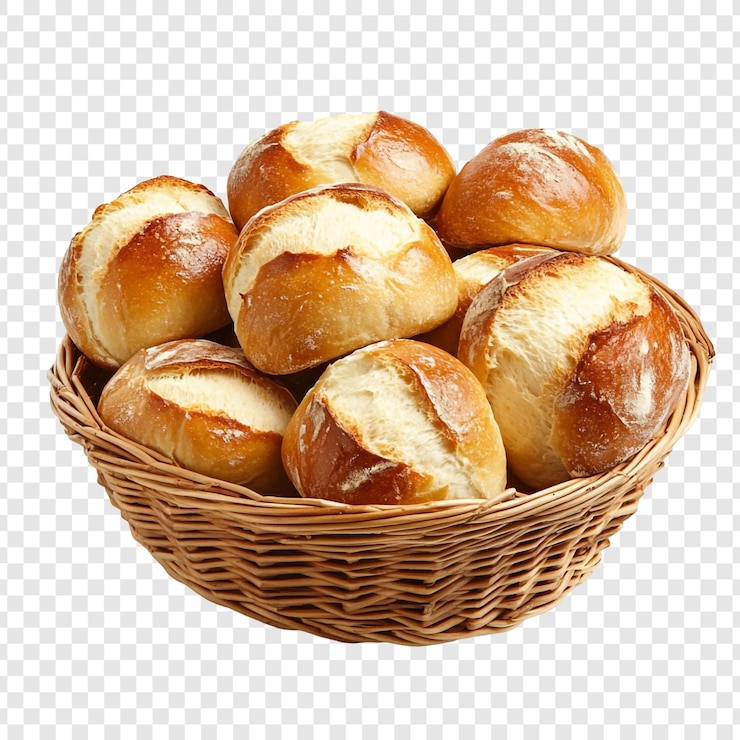 PSD rotoli di pane appena cotti in un cesto di vimini