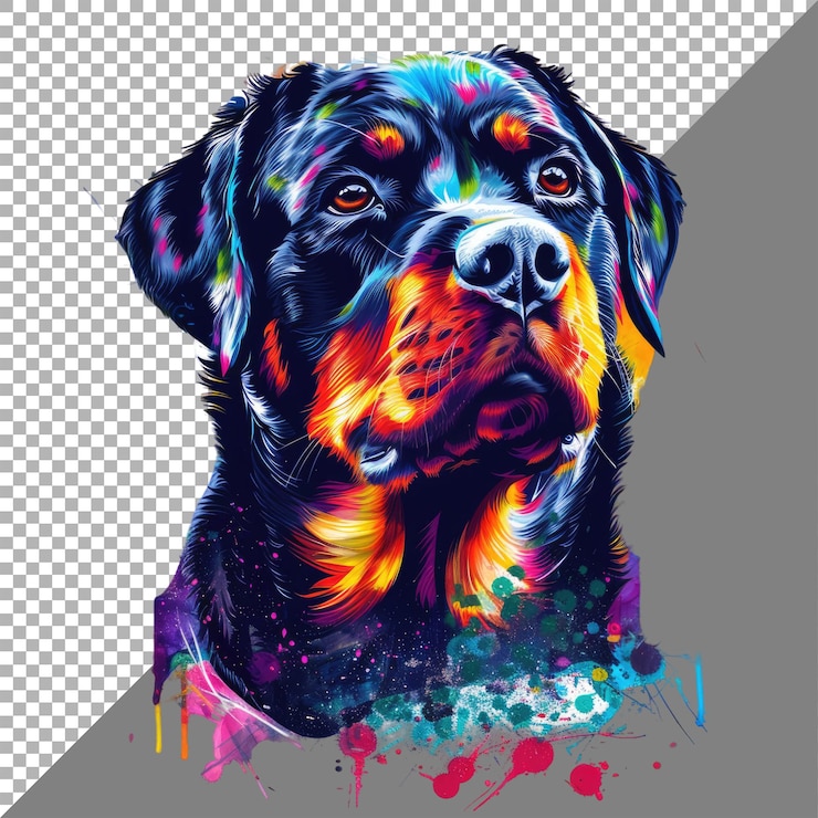 PSD rottweiler de color neón para el diseño vectorial de impresión de camisas