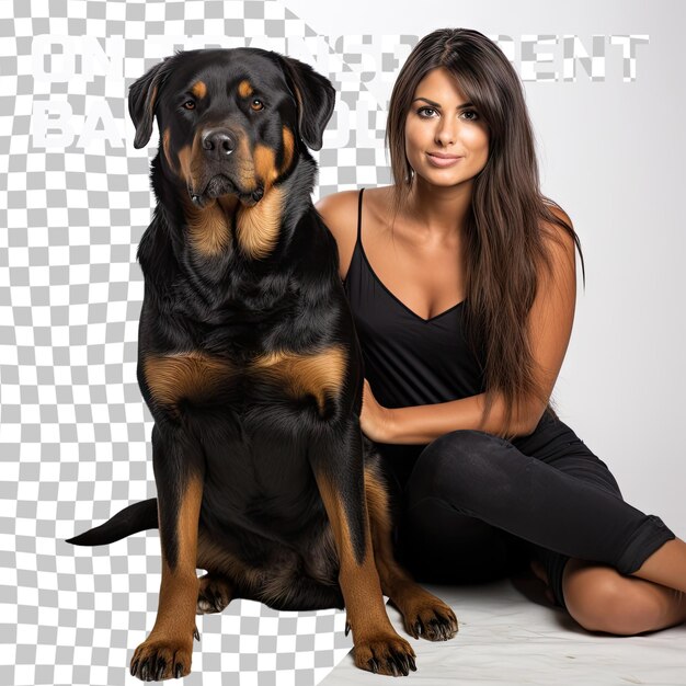 PSD rottweiler de pura raza y mujer frente a un fondo transparente