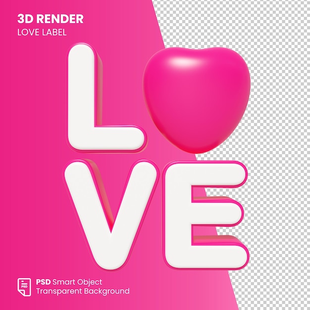 Rótulo de amor de renderização 3d