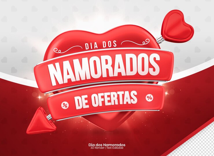PSD rótulo de dia dos namorados brasileiro com renderização 3d de seta de coração