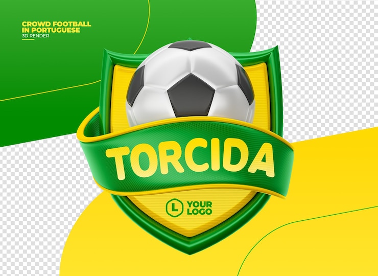 PSD rótulo de fãs de futebol em 3d renderização em português para campanha de marketing no brasil