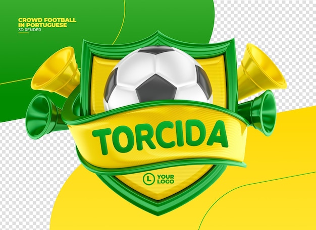 PSD rótulo de fãs de futebol em 3d renderização em português para campanha de marketing no brasil