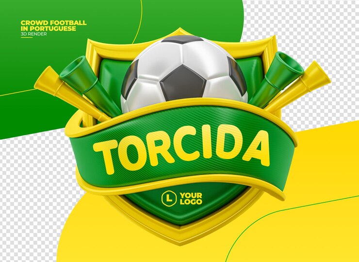 PSD rótulo de fãs de futebol em 3d renderização em português para campanha de marketing no brasil