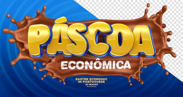 Rótulo de negócios econômicos de Páscoa em renderização 3d em português do Brasil com toque de chocolate