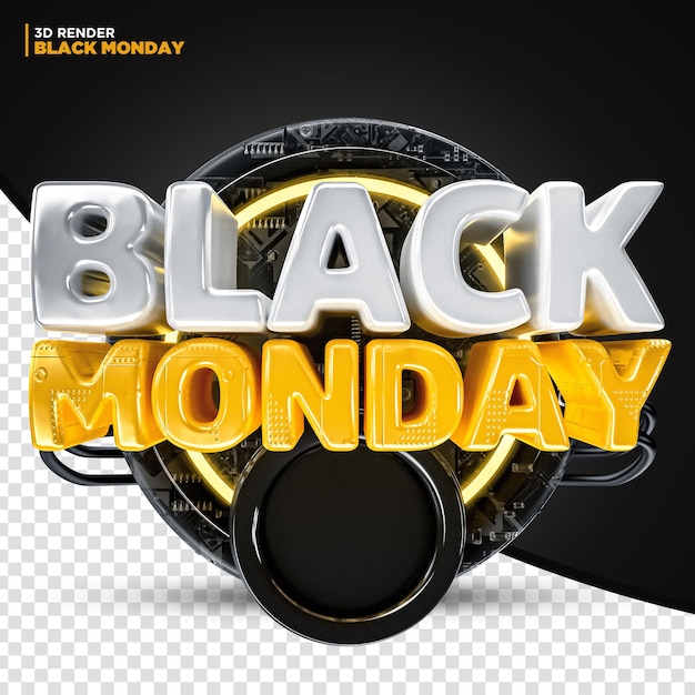 Rótulo de oferta de desconto Black Monday Renderização 3D para composição