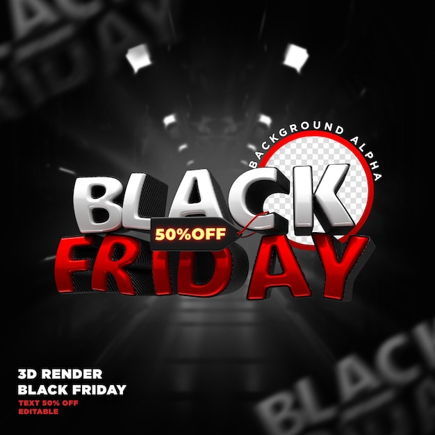 Rótulo de renderização realista 3d de black friday para campanhas e ofertas promocionais