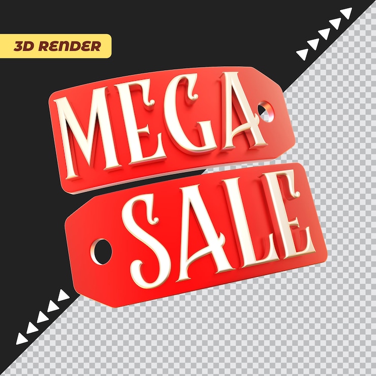 PSD rótulo mega venda 3d renderização