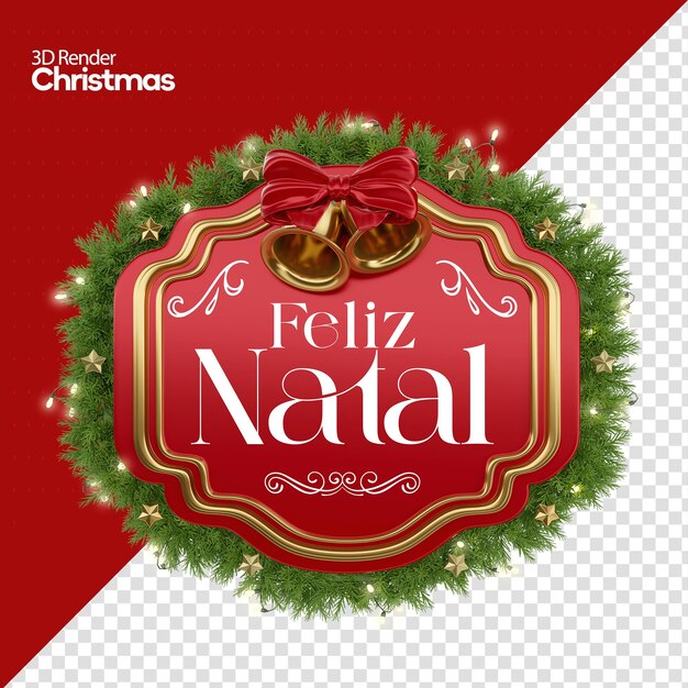 PSD rótulo natal 3d render em português