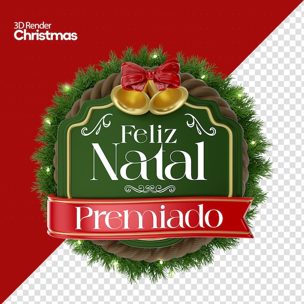 PSD rótulo natal 3d render em português