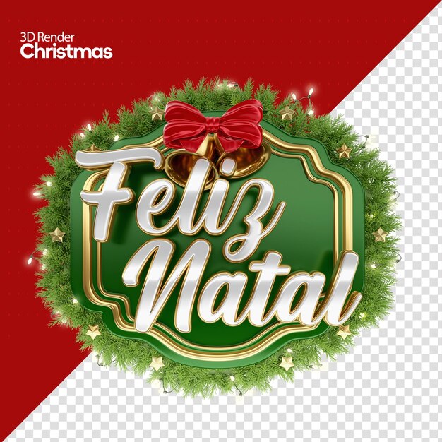 PSD rótulo natal 3d render em português