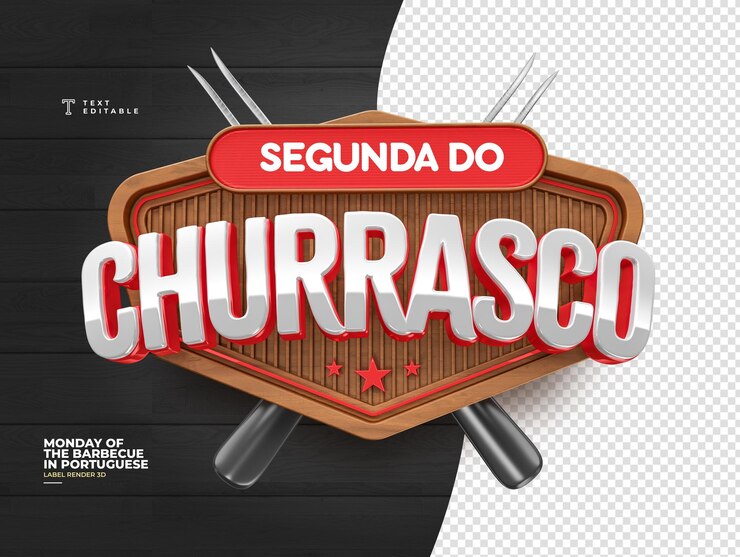 PSD rótulo para loja de carne com o título barbecue monday em renderização 3d em português brasileiro