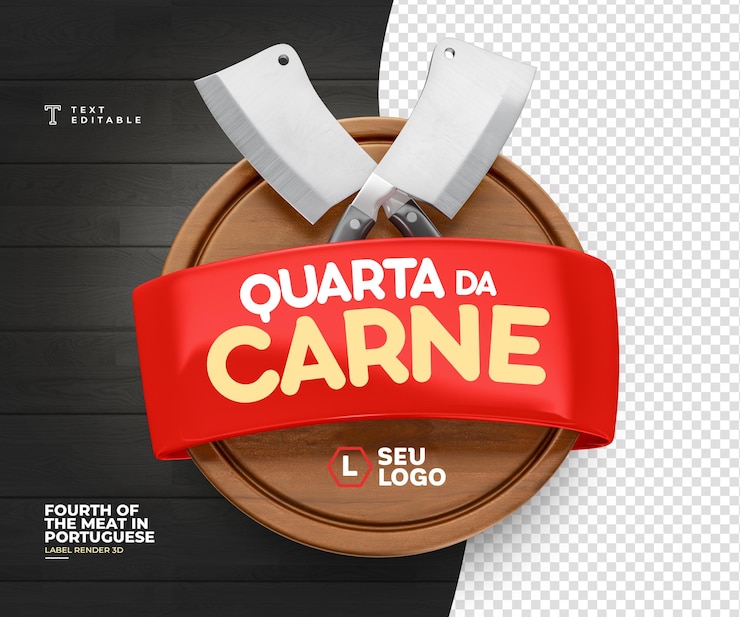 PSD rótulo para loja de carne com título butchers wednesday em renderização 3d em português brasileiro